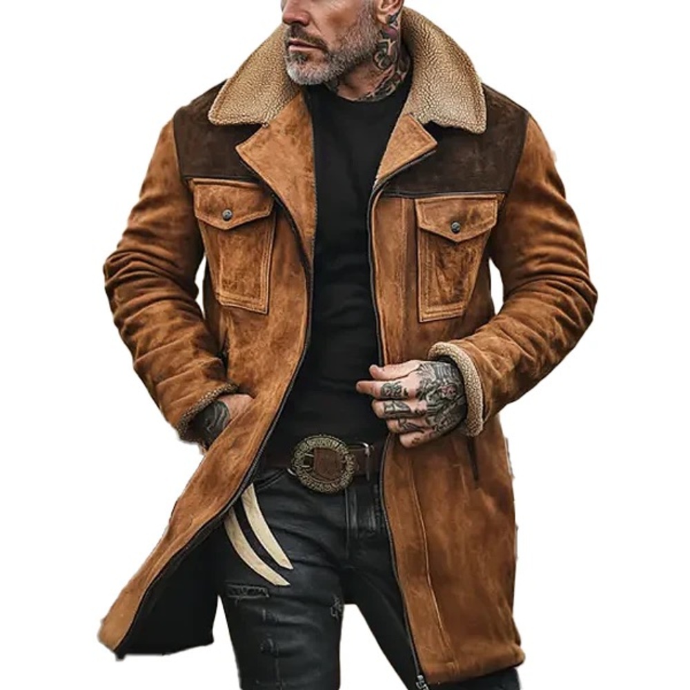 Men's Brown Suede Jacket with Shearling Collar NWT XL